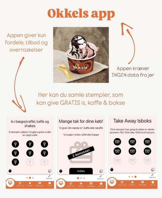 Okkels opfordrer til at downloade appen med gratis is i bonus