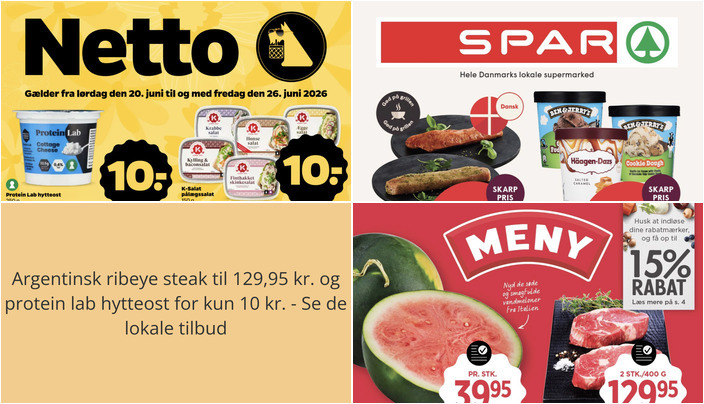 Argentinsk ribeye steak til 129,95 kr. og protein lab hytteost for kun 10 kr. - Se de lokale tilbud