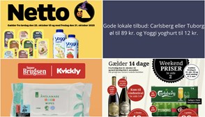 Gode lokale tilbud: Carlsberg eller Tuborg øl til 89 kr. og Yoggi yoghurt til 12 kr.