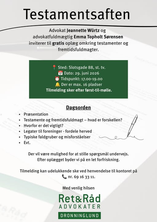 Ret og Råd Dronninglund v/Jeannette Würtz holder testamentsaften