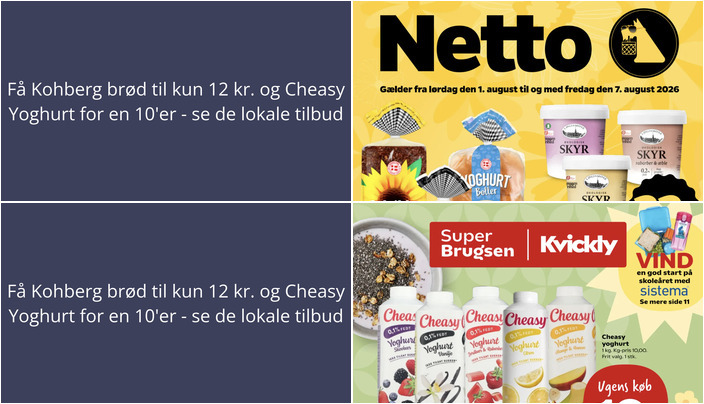 Få Kohberg brød til kun 12 kr. og Cheasy Yoghurt for en 10'er - se de lokale tilbud