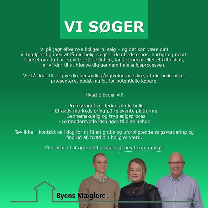 Byens Mæglere ApS søger nye boliger til salg – lad os sælge din bolig hurtigt og nemt