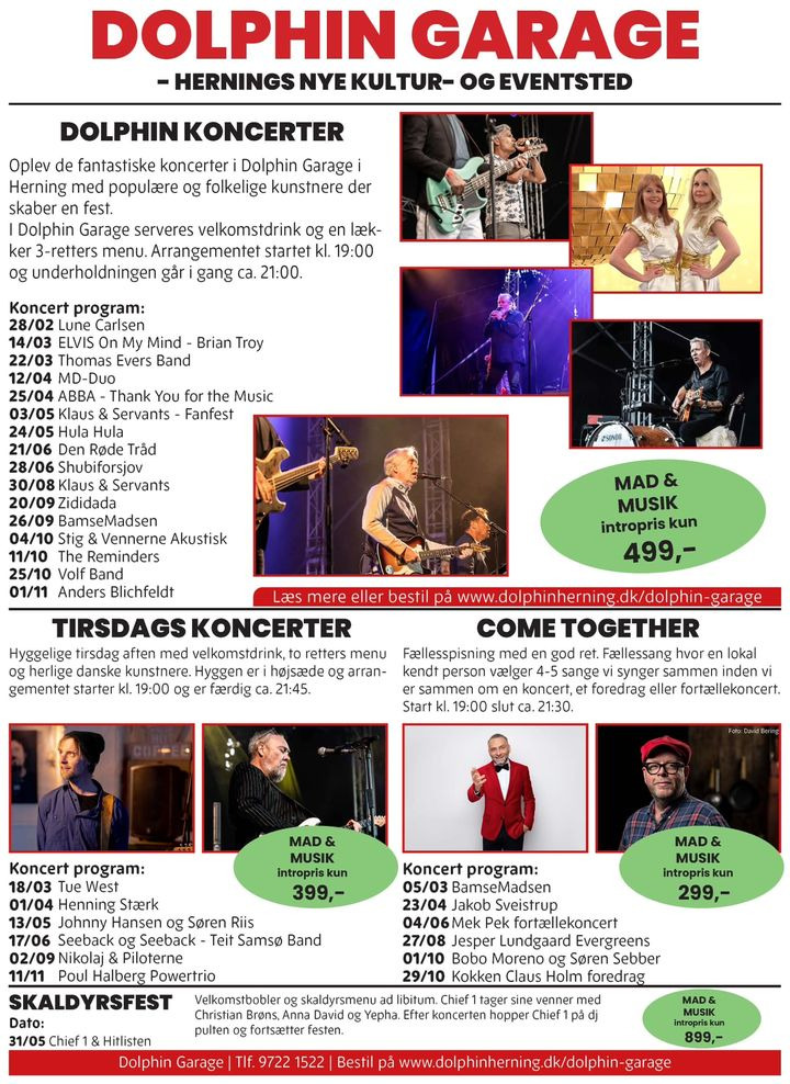 Dolphin Hotel Herning offentliggør datoer for Dolphin Garage-arrangementer