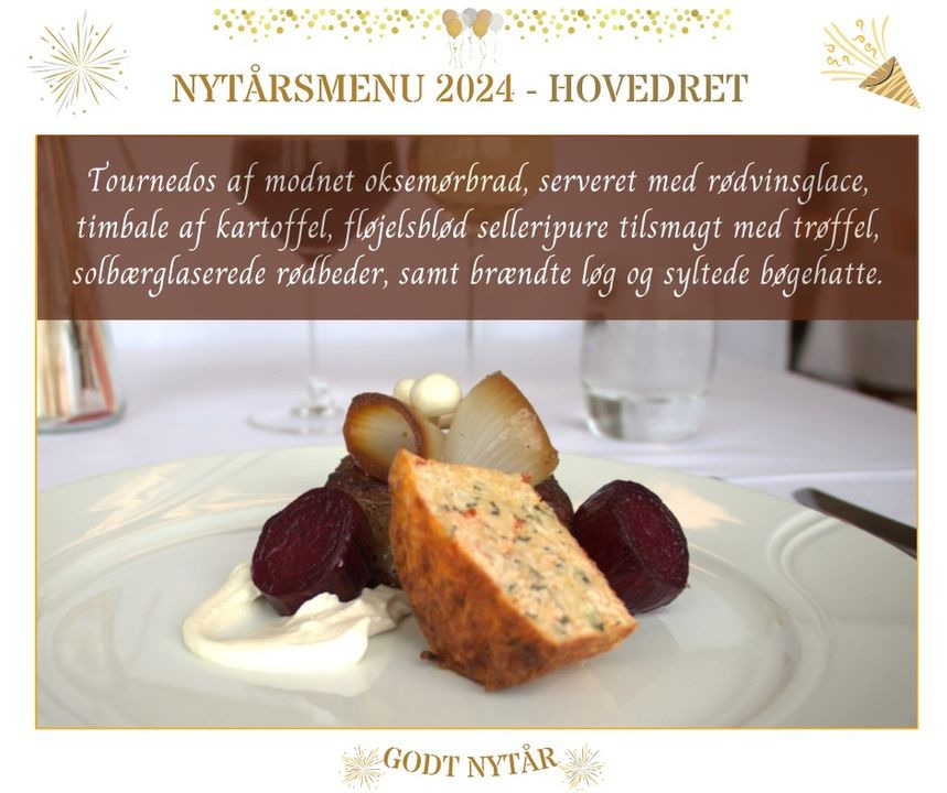 Den Brændende Kærlighed præsenterer årets nytårsmenu 2024 med delikat forret, hovedret og dessert samt børnemenu