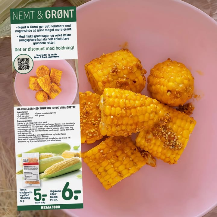 Rema1000 Gærumvej præsenterer sommeropskrift: Majs med smør og tomatvinaigrette