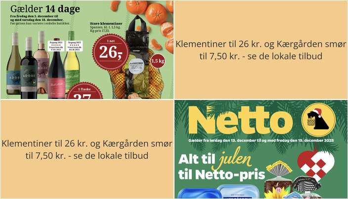 Klementiner til 26 kr. og Kærgården smør til 7,50 kr. - se de lokale tilbud
