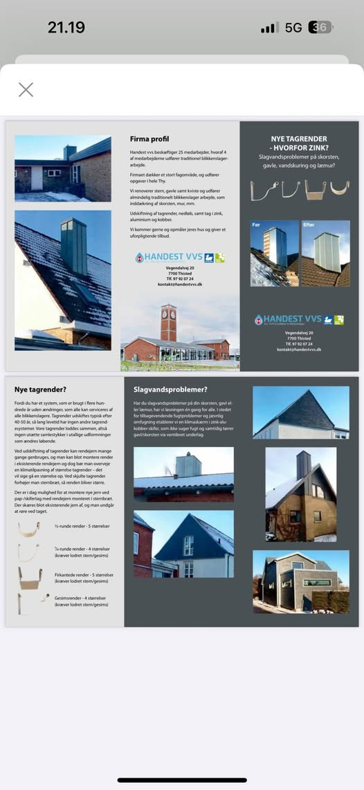 Handset VVS v/ Per Hartmann Handest tilbyder professionelt blikarbejde og tagrendevedligeholdelse