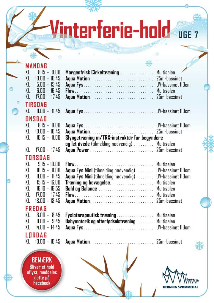 Herning Svømmehal offentliggør vinterferieprogrammet for alle hold