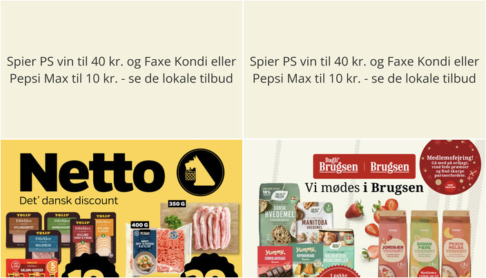 Spier PS vin til 40 kr. og Faxe Kondi eller Pepsi Max til 10 kr. - se de lokale tilbud