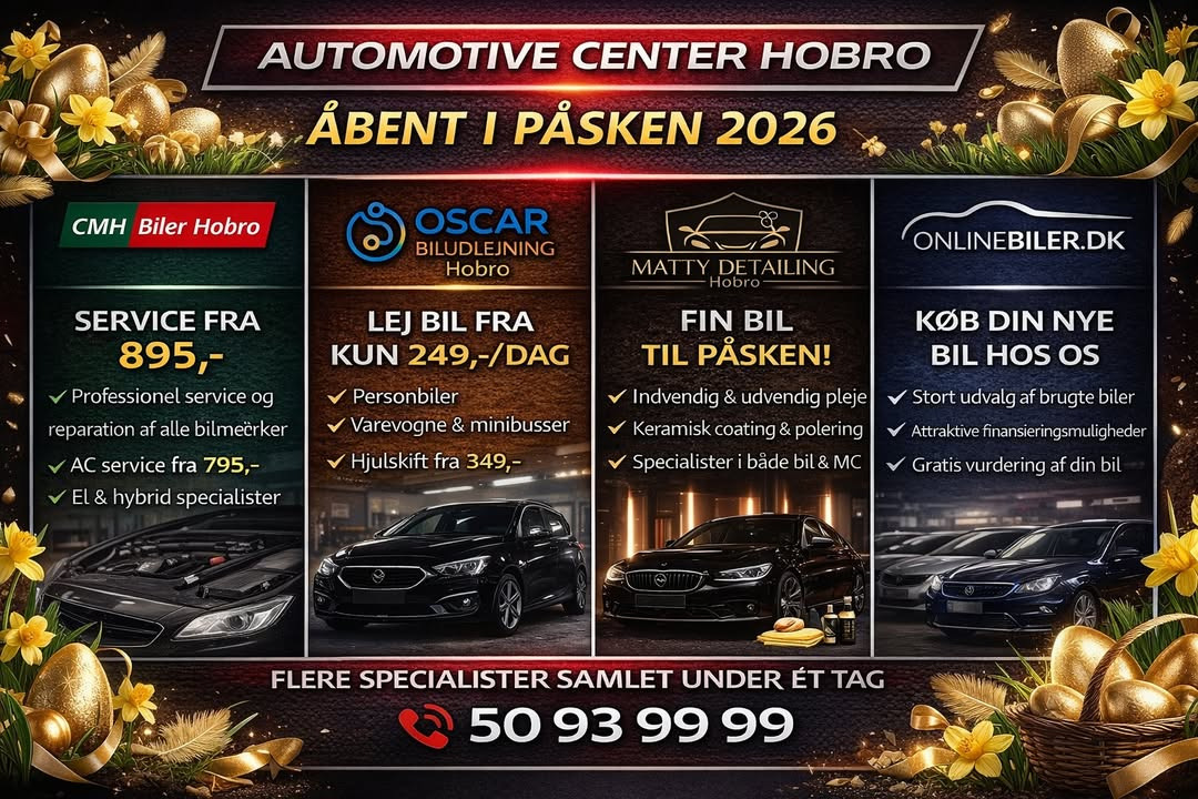 Oscar Biludlejning holder åbent alle dage i påsken 2026 på Smedevej 15, Hobro