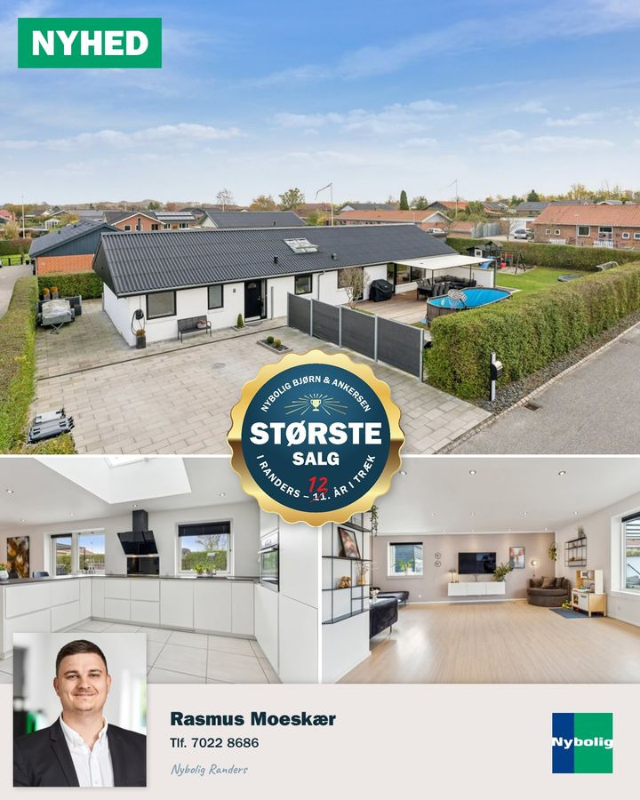 Familievenlig villa i Randers SØ: Nybolig Bjørn & Ankersen præsenterer Jeppesminde 8 med moderne køkken-alrum og gode opholdsmuligheder
