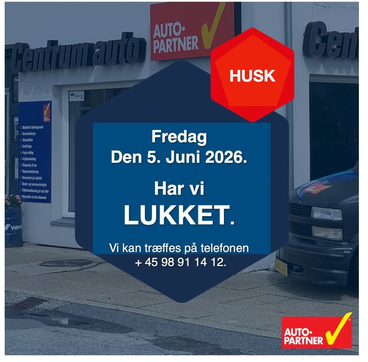 CENTRUM AUTO holder lukket fredag den 5. juni 2026