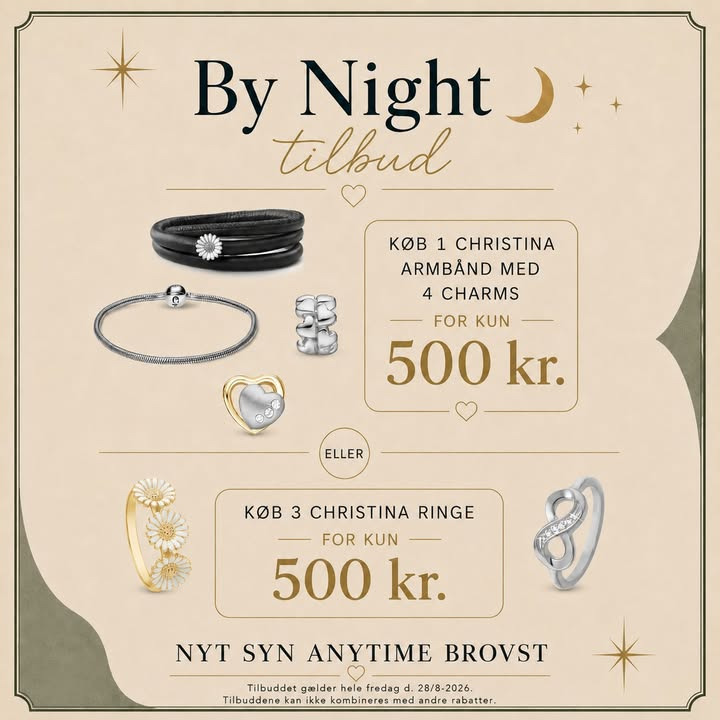 NYT SYN Brøndum Jeppesen Brovst tilbyder By Night-tilbud på Christina smykker