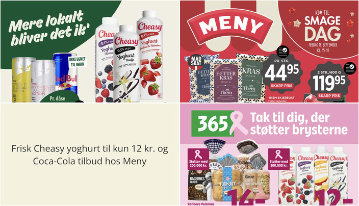 Frisk Cheasy yoghurt til kun 12 kr. og Coca-Cola tilbud hos Meny