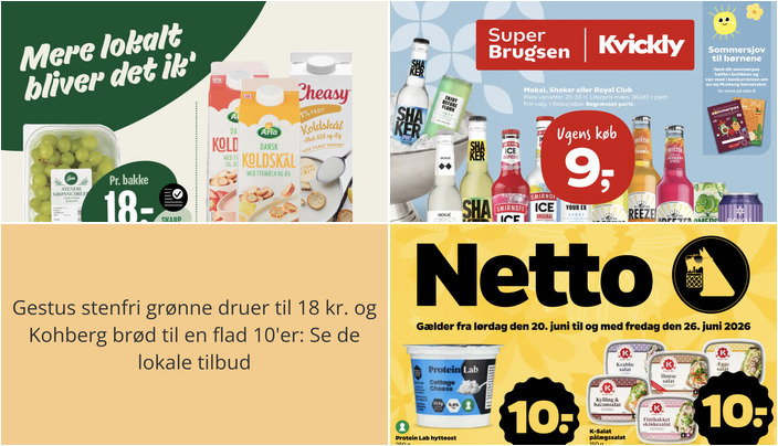 Gestus stenfri grønne druer til 18 kr. og Kohberg brød til en flad 10'er: Se de lokale tilbud
