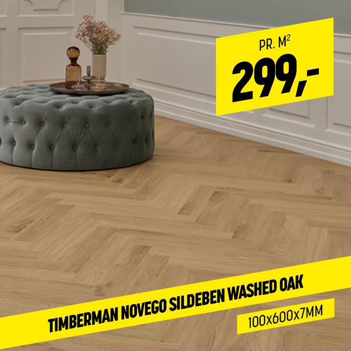 Sildebensgulv i vinyl hos XL Byg Tømmergaarden Hals - tilbud gælder til 3. oktober 2024