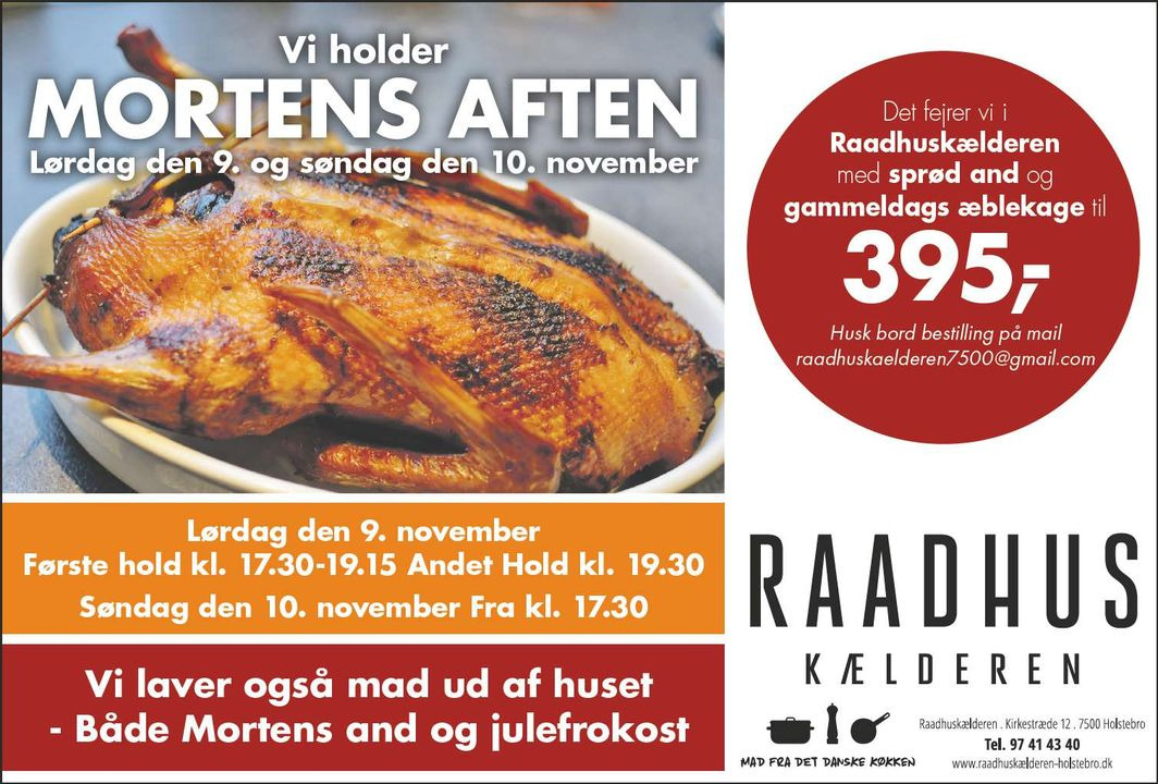 Åbningsdagen hos Raadhuskælderen rykkes til 5. november: Mortens aften fejres 9. og 10. november