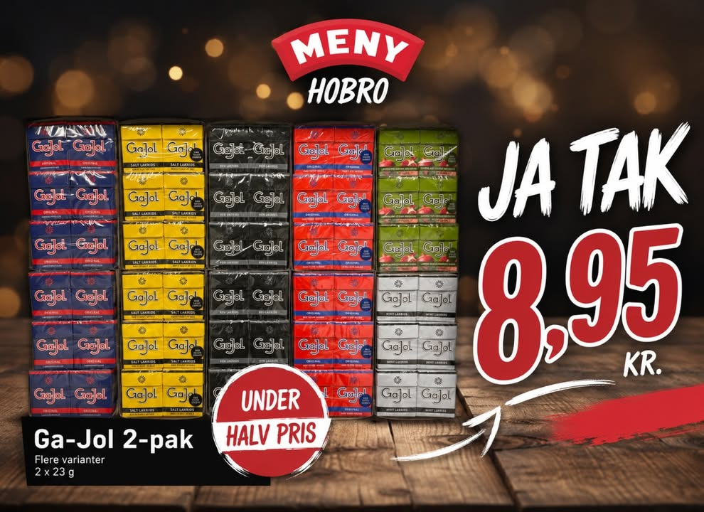 MENY Hobro sælger Ga-Jol dobbeltpakker til 8,95 kr.
