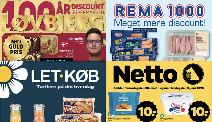 Fristende tilbud på Riberhus skiveost til 20 kr. og Magnum is 3-pak til 25 kr.