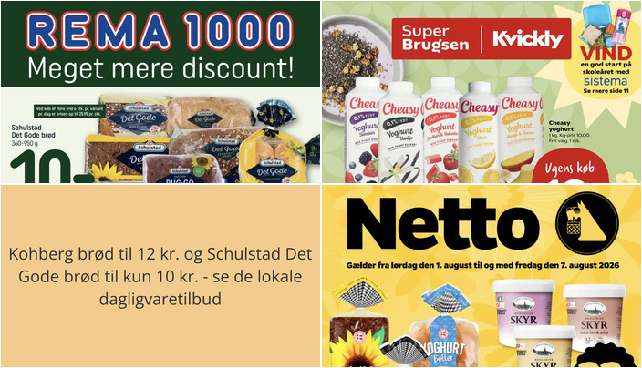 Kohberg brød til 12 kr. og Schulstad Det Gode brød til kun 10 kr. - se de lokale dagligvaretilbud