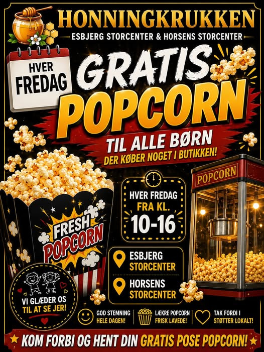 Honning-krukken giver gratis popcorn til børn, der køber noget, hver fredag