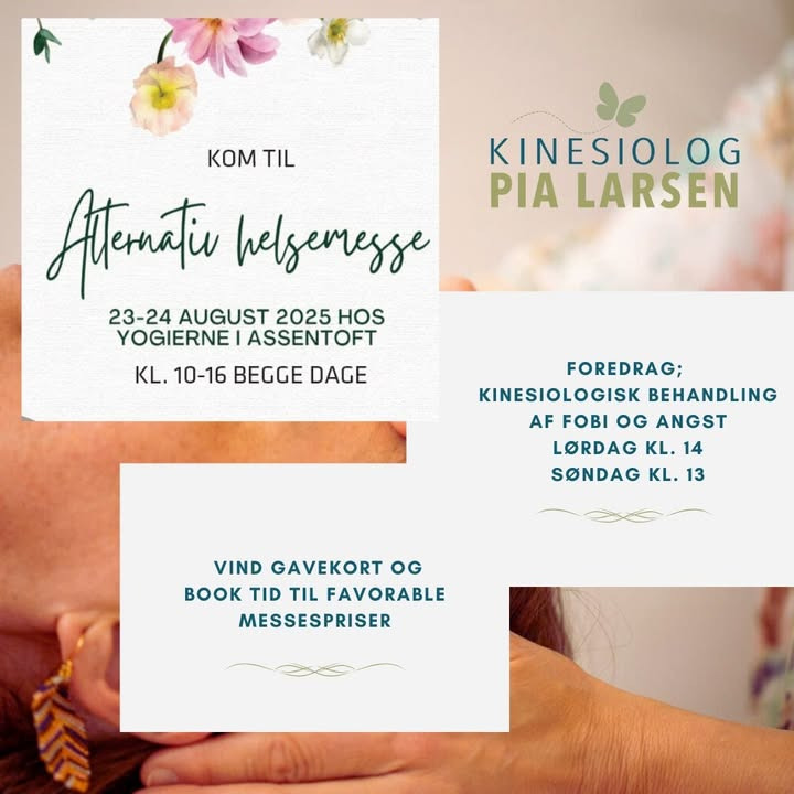 Kinesiolog - Pia inviterer til helsemessen i Assentoft: Gratis entre og oplæg om kinesiologi mod angst og fobi