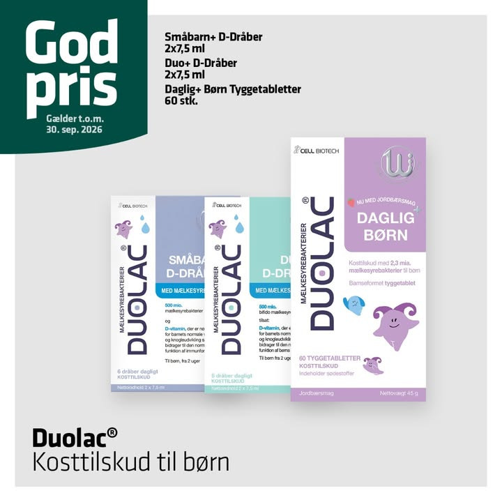 Egå Apotek har god pris på Duolac mælkesyrebakterier til børn