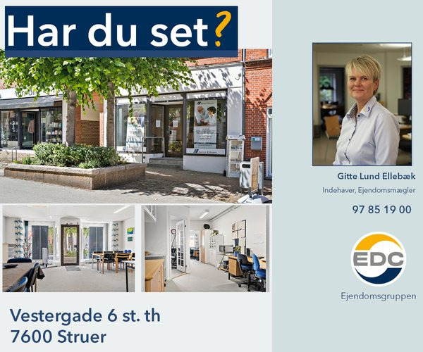 Nyt erhvervslokale centralt i Struer: Vestergade 6 til salg hos EDC Ejendomsgruppen Struer