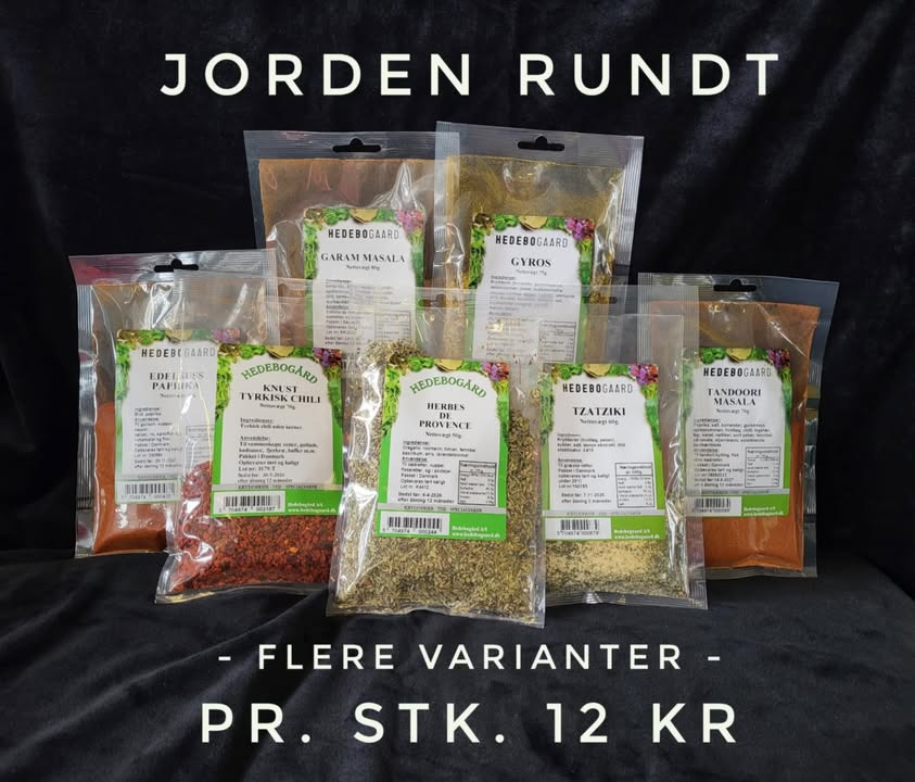 Rie & Henrik's Tøjbiks v/Rie Olesen tilbyder Hedebogaard krydderier til 12 kr pr pose