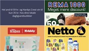 Hel and til 59 kr. og Hardys Crest vin til kun 35 kr. hos dine lokale dagligvarebutikker