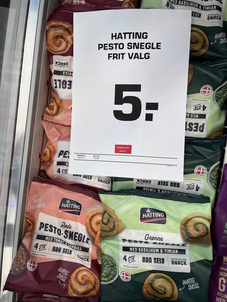 Rema 1000 Slots Bjergby tilbyder weekendtilbud på pesto snegle og gyoza