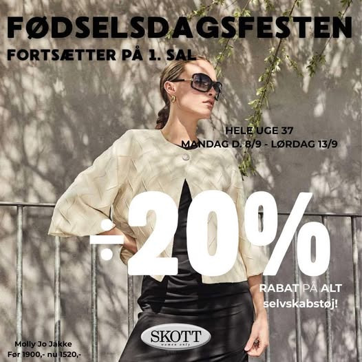 Fejr fødselsdag hos Skott Aalborg med 20% rabat på festtøj i denne uge
