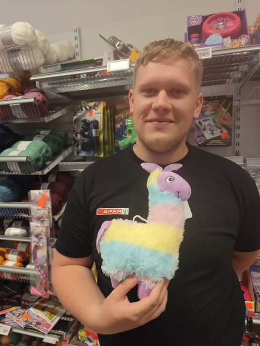 SPAR Valsgård tilbyder farverig lama bamse til nedsat pris