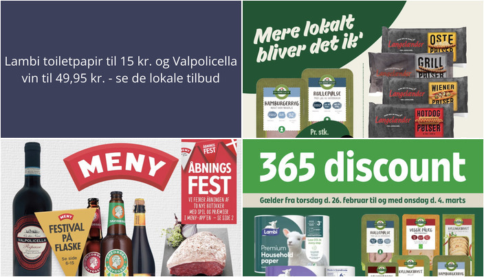 Lambi toiletpapir til 15 kr. og Valpolicella vin til 49,95 kr. - se de lokale tilbud