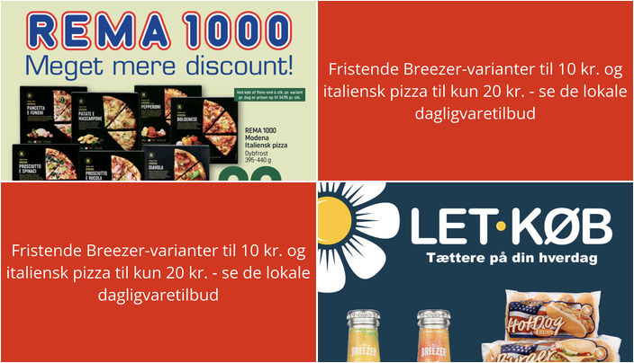 Fristende Breezer-varianter til 10 kr. og italiensk pizza til kun 20 kr. - se de lokale dagligvaretilbud
