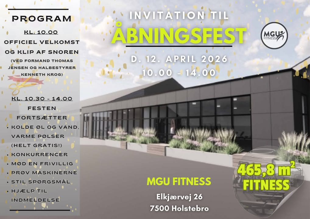 Mejrup Kultur- og Fritidscenter inviterer til åbningsfest for nyt fitnesscenter på søndag