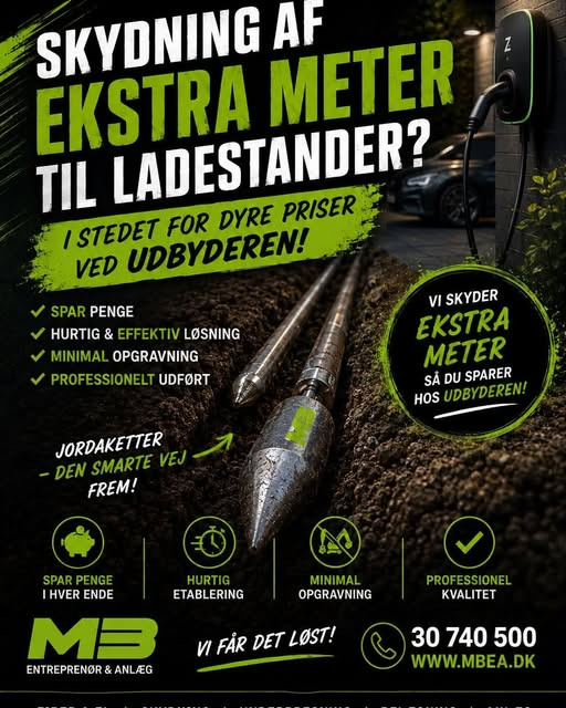 MB Entreprenør & Anlæg skyder ekstra meter kabel til ladestander med jordraket