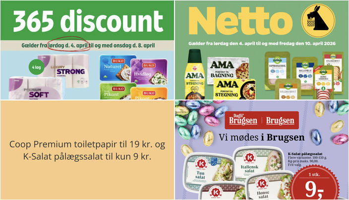 Coop Premium toiletpapir til 19 kr. og K-Salat pålægssalat til kun 9 kr.