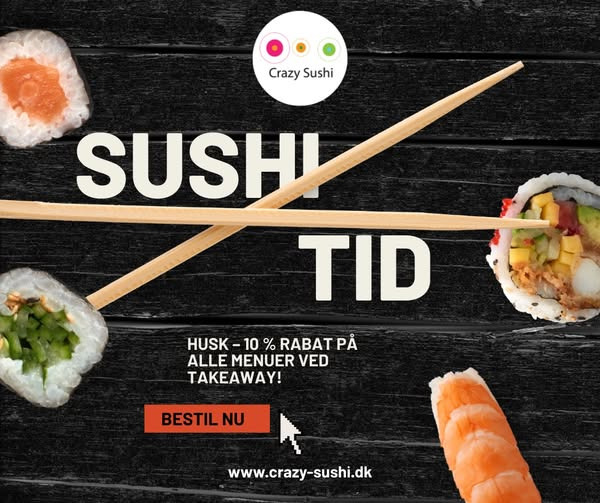Crazy Sushi tilbyder 10 % rabat på takeaway-menuer