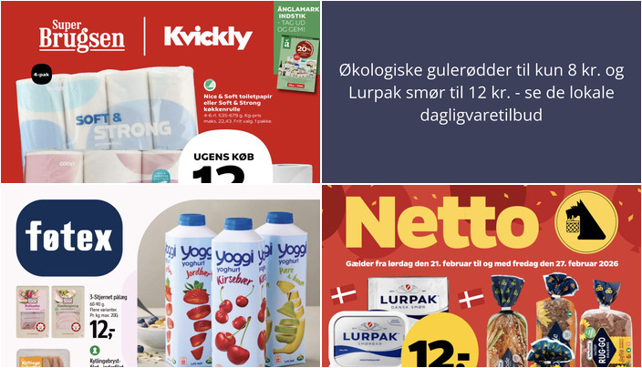 Økologiske gulerødder til kun 8 kr. og Lurpak smør til 12 kr. - se de lokale dagligvaretilbud
