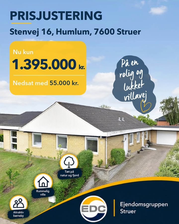 EDC Ejen­doms­grup­pen Struer sænker prisen på Stenvej 16 i Humlum med 55.000 kr.