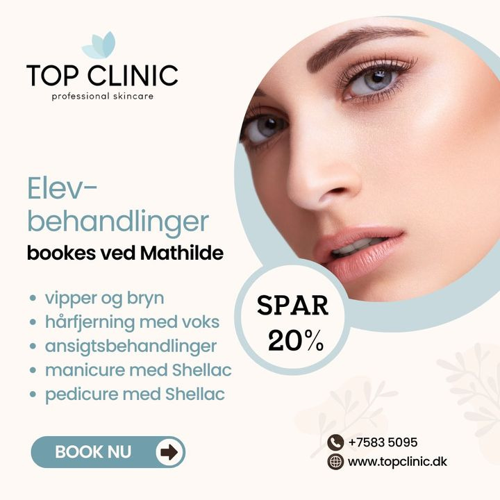 Top Clinic v/Else Møller Larsen tilbyder 20% rabat på behandlinger ved elev Mathilde
