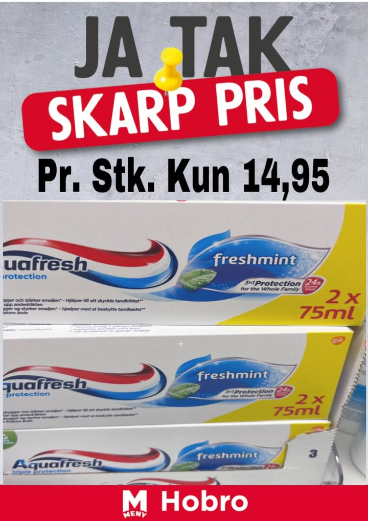 Meny Hobro tilbyder Aquafresh tandpasta til under halv pris