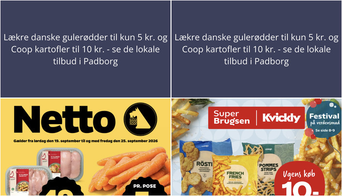 Lækre danske gulerødder til kun 5 kr. og Coop kartofler til 10 kr. - se de lokale tilbud i Padborg