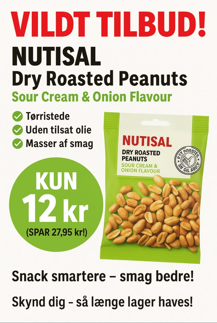 Meny Hobro lokker med snack-tilbud på Nutisal peanuts til 12 kr.