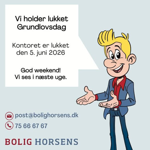 Bolig Horsens holder lukket på Grundlovsdag