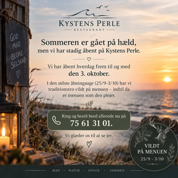 Restaurant Kystens Perle holder åbent frem til og med 3. oktober