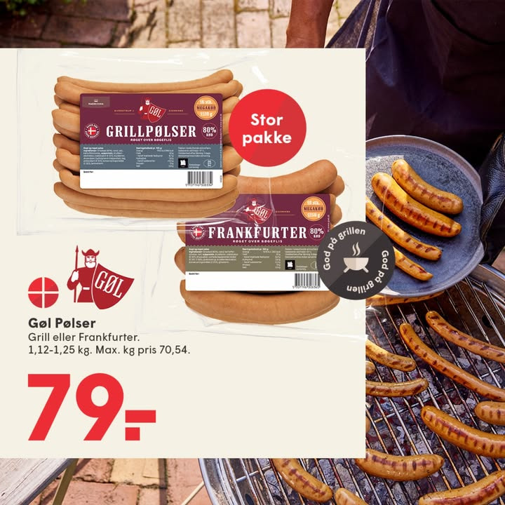 SPAR SKALLERUP A/S tilbyder megakøb på GØL pølser til grillen i juli 2025