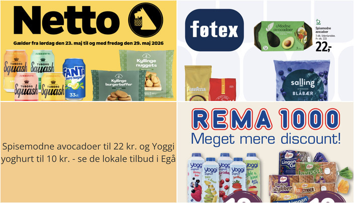 Spisemodne avocadoer til 22 kr. og Yoggi yoghurt til 10 kr. - se de lokale tilbud i Egå