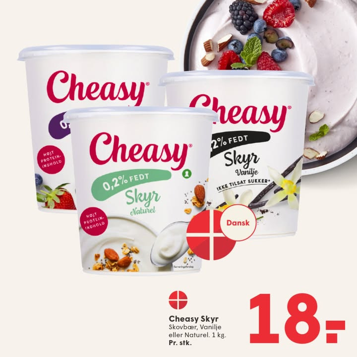 Cheasy skyr til kun 18 kr. hos SPAR SKALLERUP A/S i denne uge